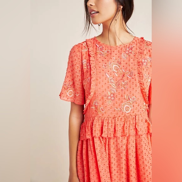 🍑ANTHROPOLOGIE x Ranna Gill Basilia embroidered tunic swiss dot shift dress🍑 - Picture 2 of 9